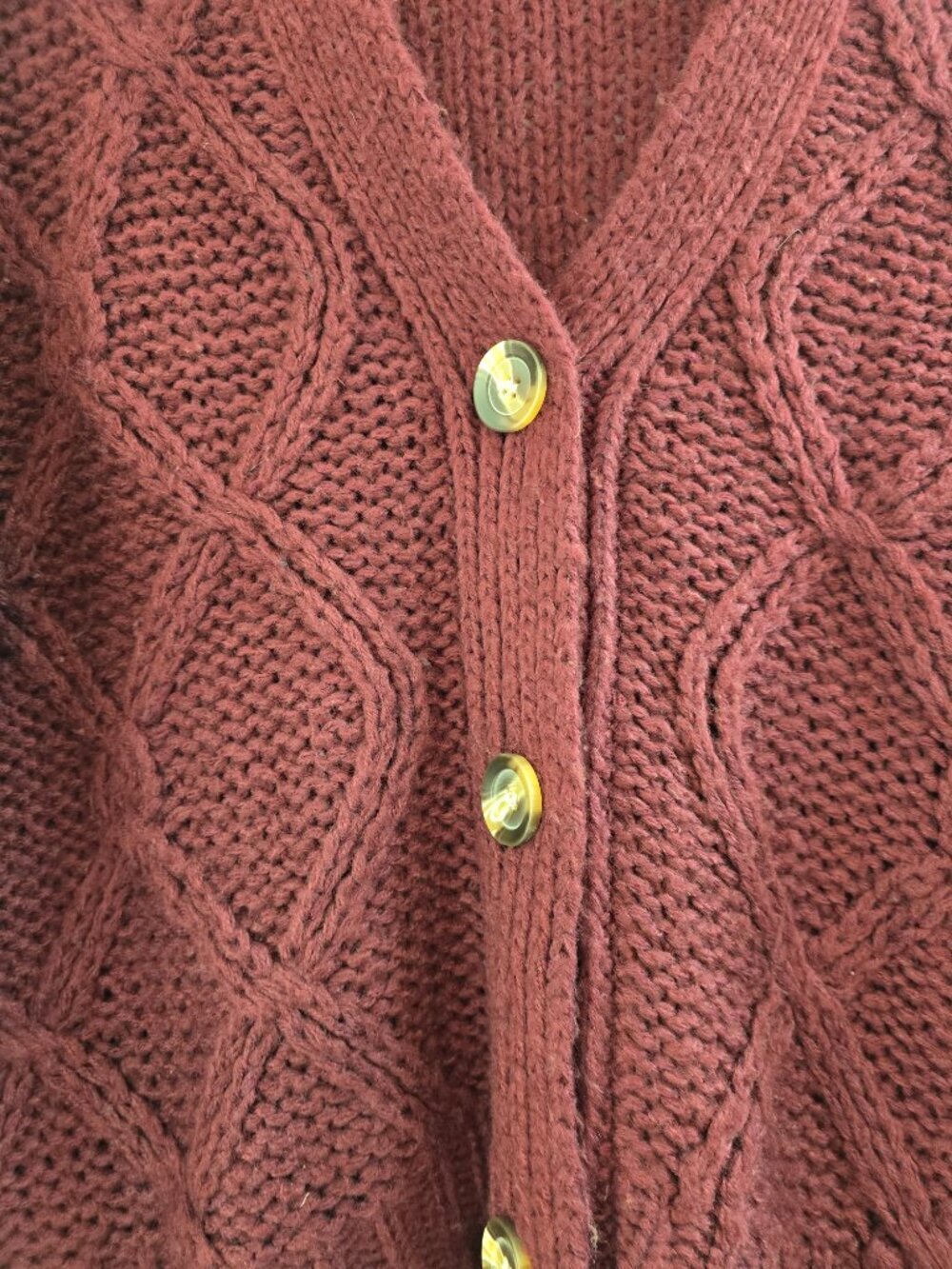 Rag Supply Cozy Fisherman Cable Knit Cardigan - Red Plum - Picture 3 of 5